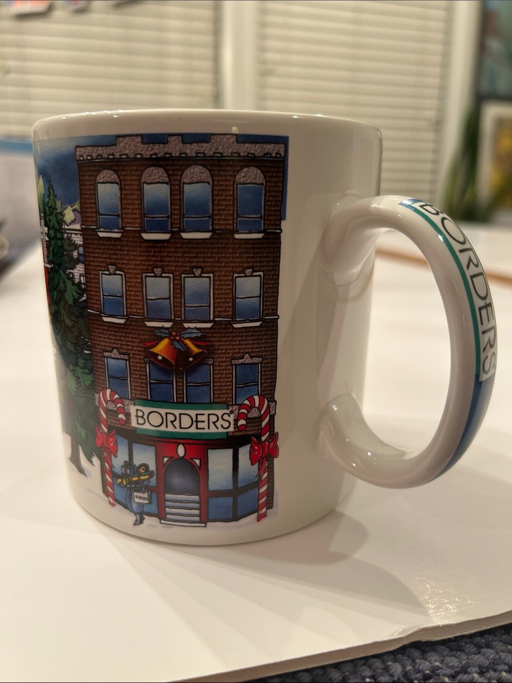 Retro BORDERS bookstore Holiday Illustration Ceramic Coffee Mug - White, 16oz.